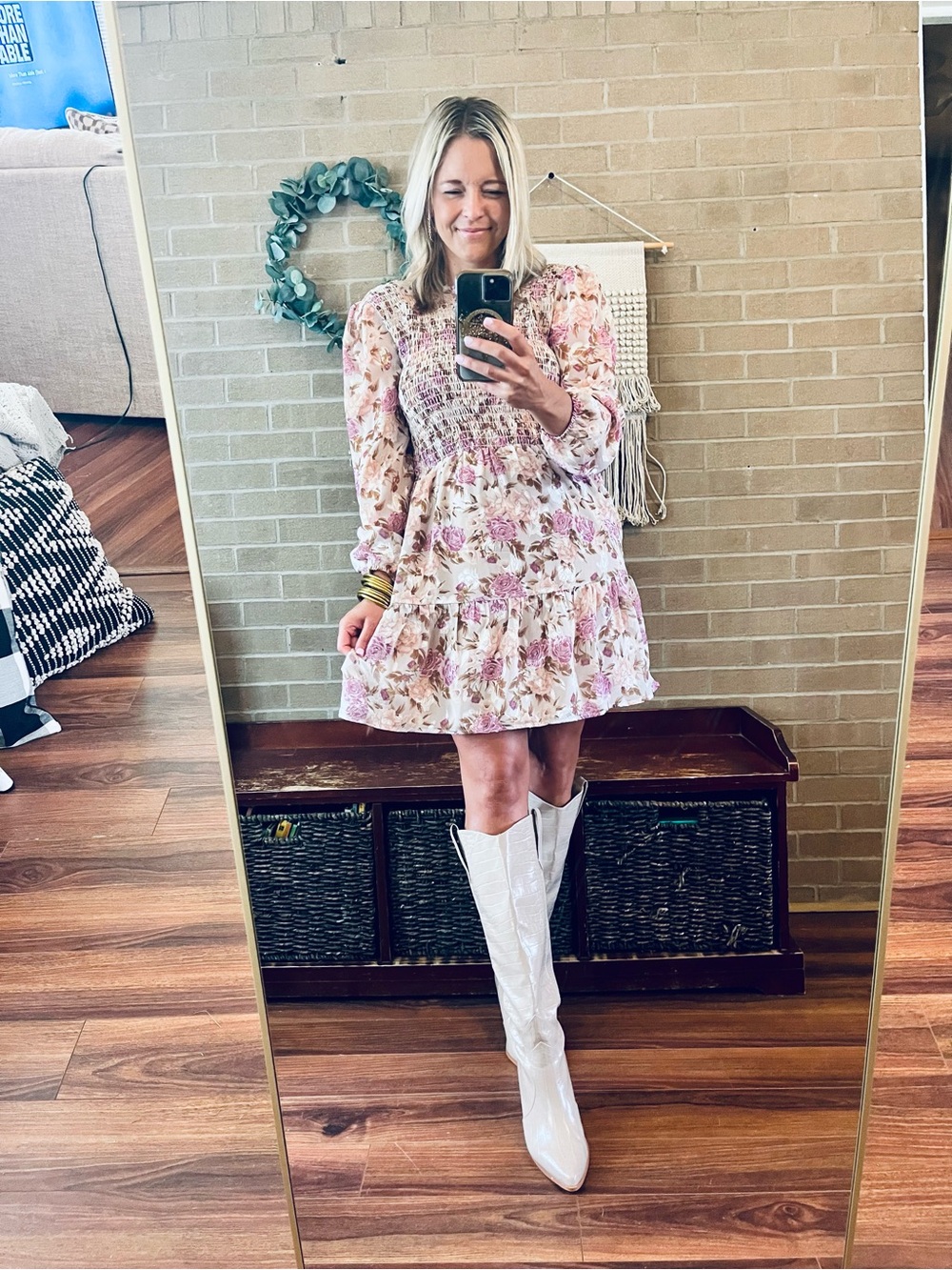 Adelyn Rae Floral Smocked Mini Dress in Blush and Mauve